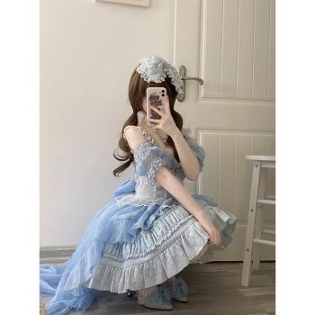 甜美甜美Lolita洋裝jsk吊帶拖尾連衣裙生日成人禮在逃蓬蓬公主裙