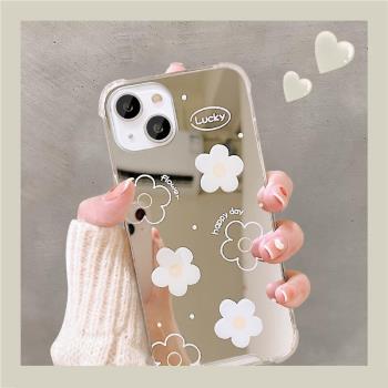 適用於蘋果14promax手機殼新款iphone13高階感11pro鏡面12花朵8plus簡約7創意x小清新xs男女xr小眾max保護套