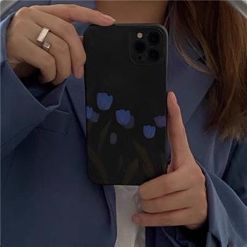 藍色花朵iphone13/12promax蘋果11手機殼xr矽膠14/xs小眾15全包78plus女