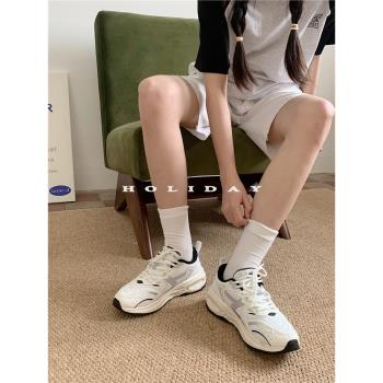 細細條 日系ins潮黑白色中筒襪女夏季學生運動風豎紋堆堆襪子男女