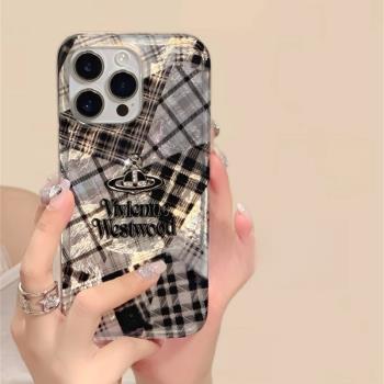 適用於蘋果16promax手機殼iphone15/8格紋土星iphone11/12簡約個性iphonex可愛iphone14/7網紅羽紗女款小眾可