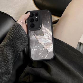 適用三星S25手機殼水墨蝴蝶Galaxys24新款ins風S22/S23鏡頭全包S21保護套日韓S20女高級感ultra軟矽膠FE防摔+