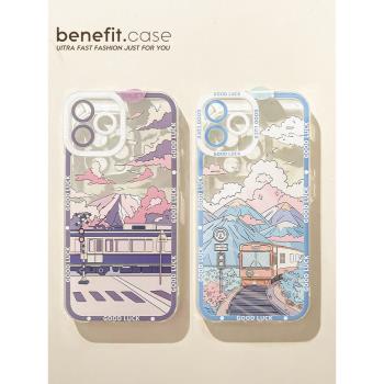 benefit日系風景插畫16適用iphone15promax蘋果13手機殼14promax新款12套11小眾xsmax軟殼xr矽膠8plus防摔7p