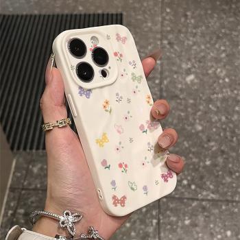 殼殼大世界ins女款小碎花適用蘋果15手機殼14promax褶皺手機套12女款高階感14P全包13防摔16pro軟11創意可愛X