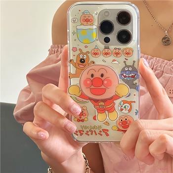 趣味卡通麵包超人適用蘋果13手機殼iPhone14promax新款14pro雙面印花12防摔套11矽膠蘋果15Promax可愛支架殼