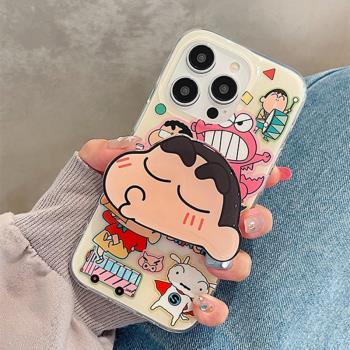 趣味卡通動漫小新適用蘋果14手機殼iphone15pro女新款13pro嘟嘟嘴支架14promax可愛12/11矽膠14pro防摔套xrxs