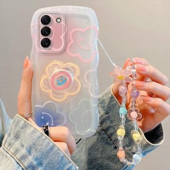 適用三星S21手機殼簡約女生galaxy s21+個性小清新samsung高階感sx s21+保護套ins風可愛女s21十時尚手鏈支架