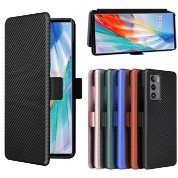 適用於LG Wing 5G 2020 手機殼LGWing 5G碳纖維翻蓋式側扣皮套潮