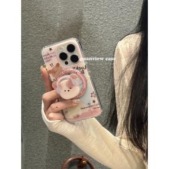 guanview 可愛油畫戴耳機聽音樂貓咪磁吸殼適用iPhone16promax蘋果15手機殼13軟矽膠12磁吸支架14防摔保護套