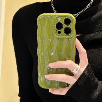適用蘋果14promax/16手機殼iPhone13高階感牛油果綠11小眾15簡約12波浪紋13pro新款手機套14pro矽膠軟14女款