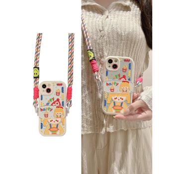 卡通漢堡女孩背夾適用於三星s21ultra手機殼s9+保護套s21 FE軟S22斜挎繩S23防摔note20ultra軟note10矽膠a53