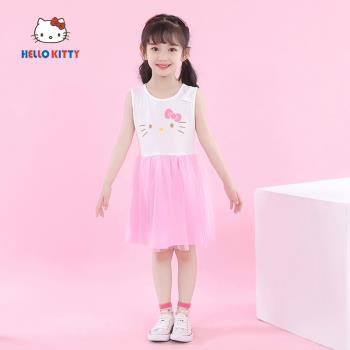 Hello Kitty童裝女童棉質無袖連衣裙背心裙兒童公主裙洋裝