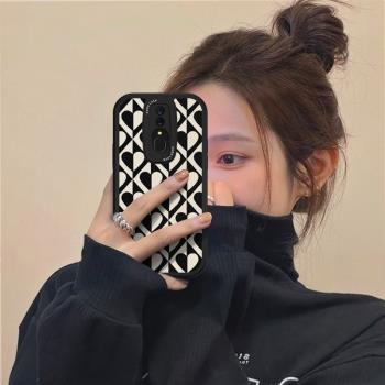 適用OPPOA9手機殼黑白愛心OPPOK12新款ins風K11/K10/K9全包A5/A7保護套A11S女日韓高級感K7軟矽膠X防摔PRO