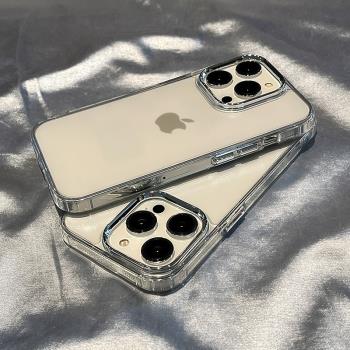 帶防塵網金屬鏡頭按鍵適用15蘋果14手機殼iphone13promax高畫質透明新款14pro大孔簡約14plus保護套12軟11矽膠