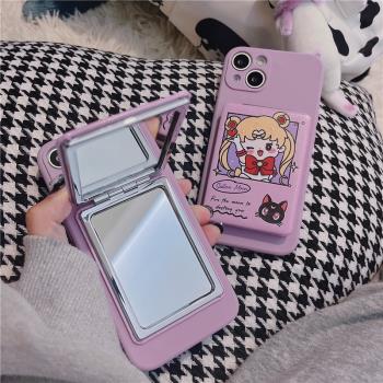 少女心帶鏡子適用三星s23/S22Ultra手機殼s21/s20/s10+補妝鏡note20/10/9網紅A52/a53女款S9全包S8軟可愛卡通