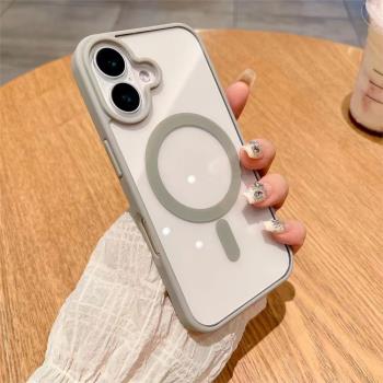 膚感磁吸鈦金灰iphone16pro手機殼適用蘋果13透明14防摔15無線充電magsafe保護套mini車載12亞克力xrs簡約11p
