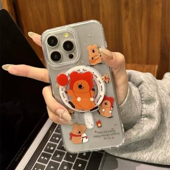 柿子椒熊磁吸支架適用三星A55手機殼S24ultra/Note20軟A22 5G/A53/A54/S10動漫s24可愛S23FE可愛S21+軟殼S20