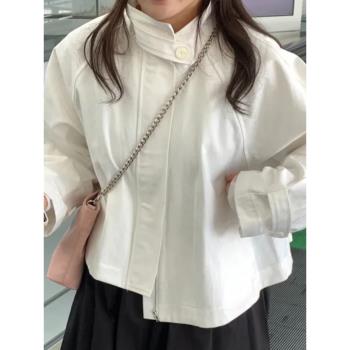 小個子短款風衣外套女秋冬穿搭法式落肩袖寬松設計感休閑立領上衣
