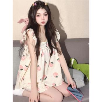 女純棉吊帶背心日系甜美公主睡衣