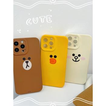 正版LineFriends授權液態矽膠蘋果16系列手機殼Iphone11,12,13,14,15promax布朗熊卡通可妮兔莎莉雞保護殼