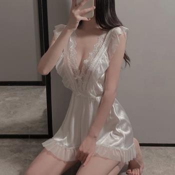 大碼公主風澄澈性感睡衣女冬季小胸純欲高階感春秋款蕾絲吊帶睡裙