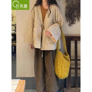 包有趣原創設計黃果樹軟絨軟單肩斜挎揹包多巴胺色系韓版冬季爆款