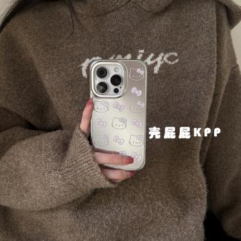 殼屁屁KPP甜酷電鍍銀蝴蝶結KT貓ins韓系14適用16pro蘋果16ProMax手機殼iPhone16全包13軟15Promax保護套