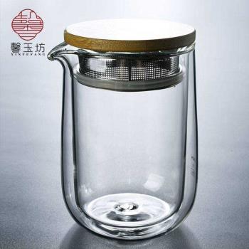 馨玉坊耐熱玻璃茶壺旅行過濾茶水功夫茶具創意雙層隔熱泡茶壺家用