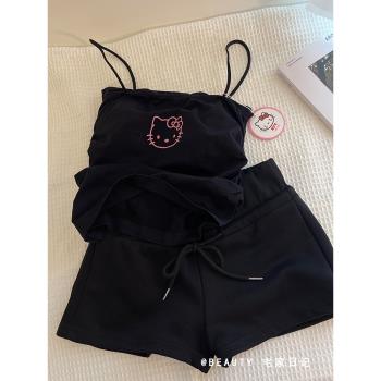 HelloKitty帶胸墊一體美背女夏季外穿吊帶睡衣新款辣妹家居服套裝