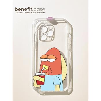 benefit比奇堡路人魚喝飲料適用於iphone16promax蘋果15PRO手機殼13新款14套12個性11透明xsmax矽膠xr防摔8p7