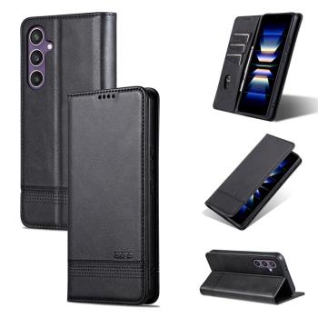 適用於三星s21+手機殼s23FE翻蓋式前後對吸全包s22plus保護皮套真皮5G鏡頭防摔s24ultra高檔商務錢包牛皮老人