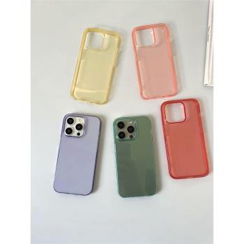 簡約軟殼透紫透粉適用iphone15手機殼14蘋果13保護套12防摔11透明promax透綠16pro透紅透黃xr軟膠xs全包8plus