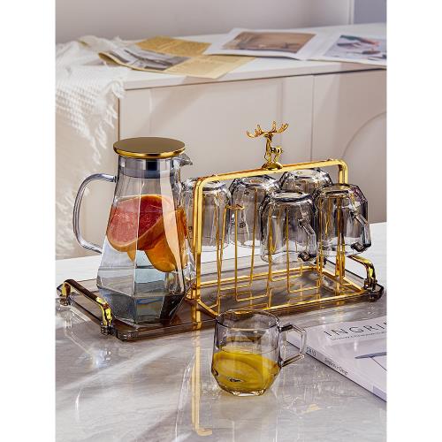 鉆石水杯套裝家用客廳輕奢水壺套裝玻璃耐熱水具待客茶杯茶壺茶具