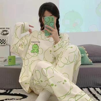 女士春秋款韓版可愛甜美純棉睡衣