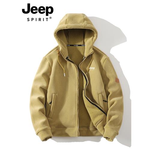 JEEP搖粒絨連帽外套男女秋冬季2023新款加絨保暖開衫衛衣秋裝上衣
