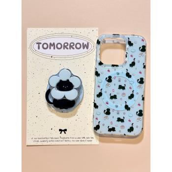 ins可愛雲朵小黑貓磁吸支架適用蘋果16手機殼iPhone16promax新款15Pro全包15蘋果14防摔套14Pro蘋果13保護套