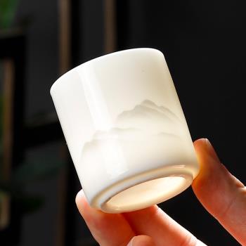 羊脂玉直口杯白瓷喝茶杯家用泡茶杯單個主人杯個人專用茶杯品茗杯
