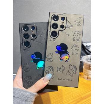 適用三星s24ultra手機殼卡通小新翻毛皮新款s25Ultra高階感GalaxyS23四角防摔三星S21plus男女s22ultra保護套