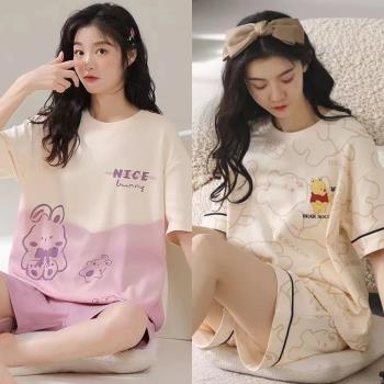 100%睡衣女款夏季2025新款短袖短褲薄款夏天女士可外穿家居服套裝