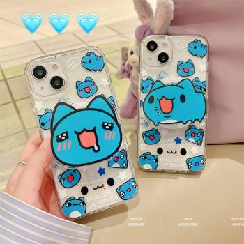 動漫卡通可愛貓貓蟲咖波適用iphone15promax蘋果16手機殼新款14pro網紅12磁吸支架13pro透明全包防摔保護套軟