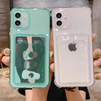 適用iphone15promax插卡手機殼14蘋果15四角氣囊矽膠xr/xs max卡包15Ultra透明全包防摔7/8plus裝卡放卡軟殼