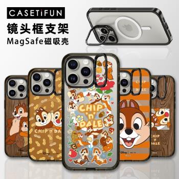 MagSafe鏡頭框支架迪士尼奇奇蒂蒂磁吸手機殼適用iPhone16Pro蘋果15ProMax亞克力14/13/12松鼠情侶防摔保護套