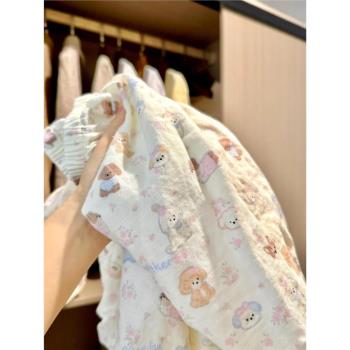 卡通小狗圓領睡衣女秋冬季長袖休閑大碼可愛家居服可外穿青年甜美