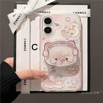 萌系可愛戴耳機貓咪狗狗搖搖樂適用三星s24ultra/s25手機殼磁吸支架s24/s23fe/s21女款a55/a16/a25/a34/s20+