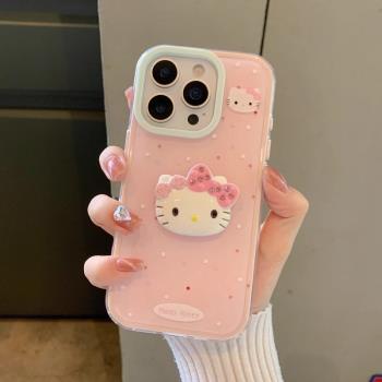 可愛粉色KT波點鏡子適用於OPPOA5PRO手機殼a1pro保護套a97/A96透明a2m全包a77矽膠a53/a55/a72軟殼A58X防摔a3