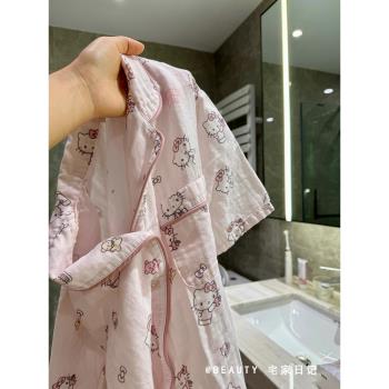 ins風卡通凱蒂貓夏天睡衣女款2024新款大碼女士家居服套裝可出門
