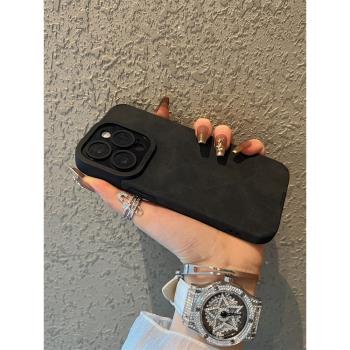黑底翻毛皮適用蘋果16手機殼新款蘋果16promax套iphone16防摔蘋果15矽膠蘋果13全包14Pro小眾12女11男ProMax