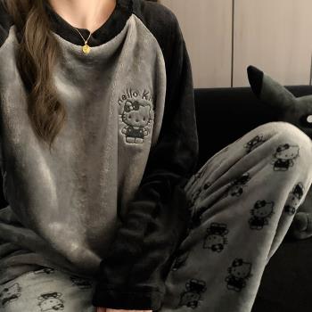 hellokitty凱蒂貓珊瑚絨加厚睡衣女生秋冬季法蘭絨加絨學生家居服