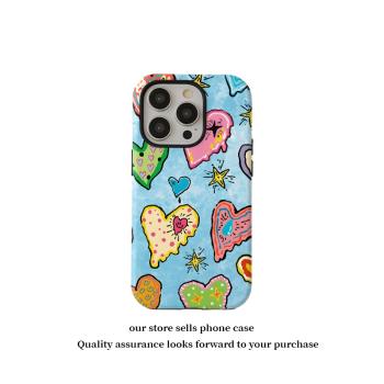 殼殼大世界油畫愛心塗鴉適用蘋果16promax手機殼iPhone14新款12磁吸菲林二合一支架13p防摔15plus矽膠套11pro