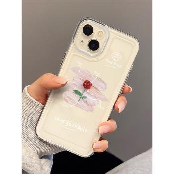 適用蘋果13手機殼iPhone14ProMax透明12mini女11pro矽膠軟x套xr高階感15新款16小眾plus復古風油畫玫瑰花防摔